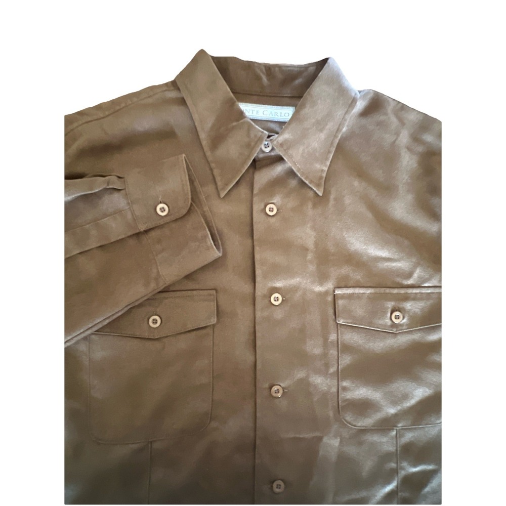 Monte Carlo Men's Size L, Large Brown Faux Suede Button Up Front‎ Shirt